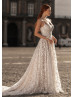 Square Neck Ivory Lace Over Trendy Wedding Dress